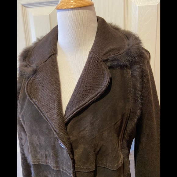 Cynthia Steffee~Sweater Coat w/Suede and Fur Trim - Picture 2 of 6